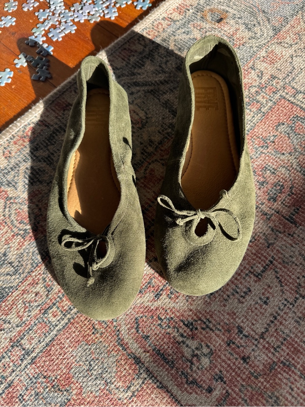 Green suede Frye ballet flats